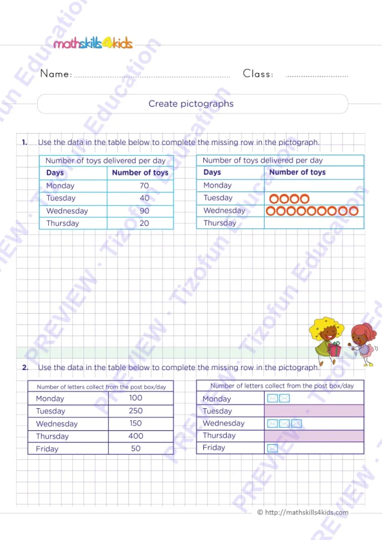 Preview 3 — Grade 6 Data and Graphs worksheets with solutions