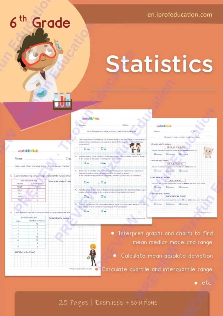 Preview 1 — Grade 6 Statistics worksheets with solutions
