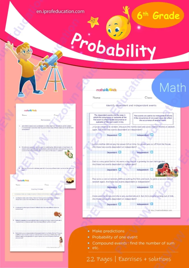 Preview 1 — Grade 6 Probability worksheets with solutions