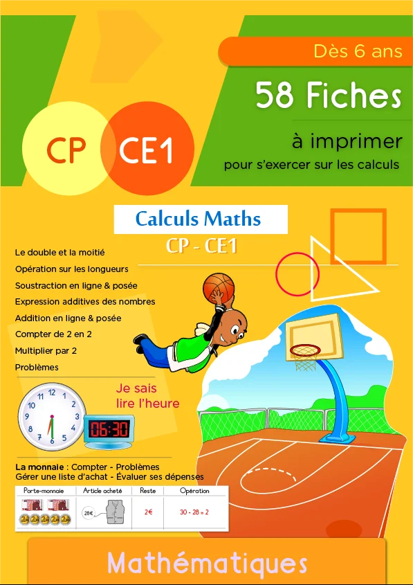 Calcul CP · CE1 : 58 fiches, additions, soustractions et problèmes