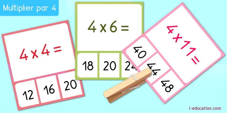 cartes memory - Table de multiplication de 4