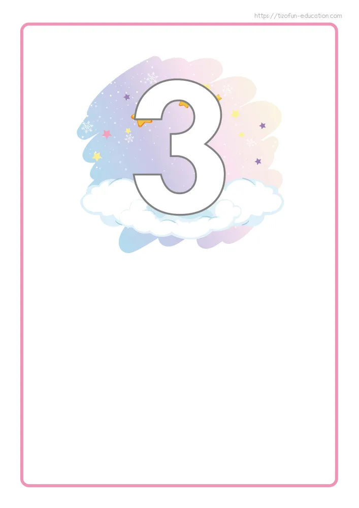 Aperçu de la carte-support du chiffre 3, cadre rose, vignette étoilée et grande réserve blanche en dessous.