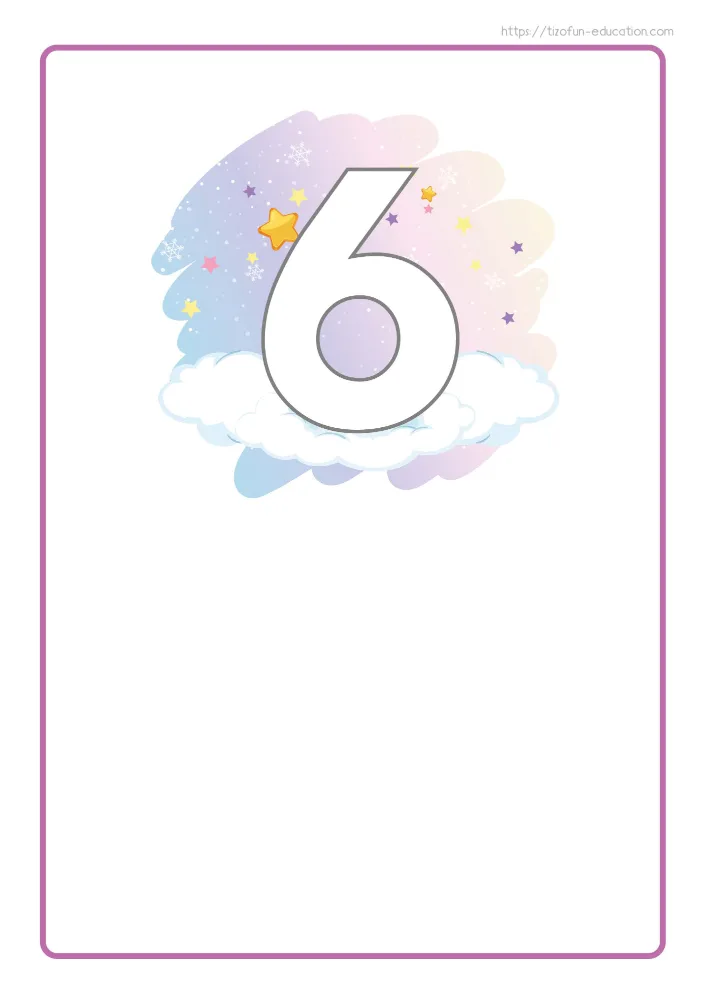 Aperçu de la carte-support du chiffre 6, cadre violet, anneau du bas bien visible et zone blanche libre.