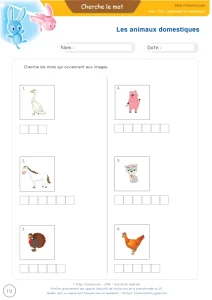 Les mots des animaux de la ferme en images : 6 noms