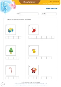 Vocabulaire de la fête de Noël en images : 6 mots à écrire