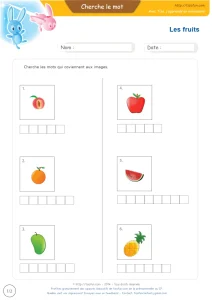 Vocabulaire des fruits du marché en images : 6 mots à écrire