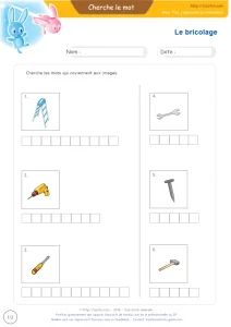 Les outils du bricolage en images : 6 mots à écrire