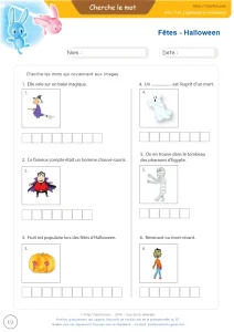 Vocabulaire des monstres d’Halloween en images : 6 mots