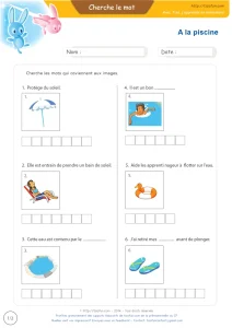 Vocabulaire de la piscine et du bassin en images : 6 mots