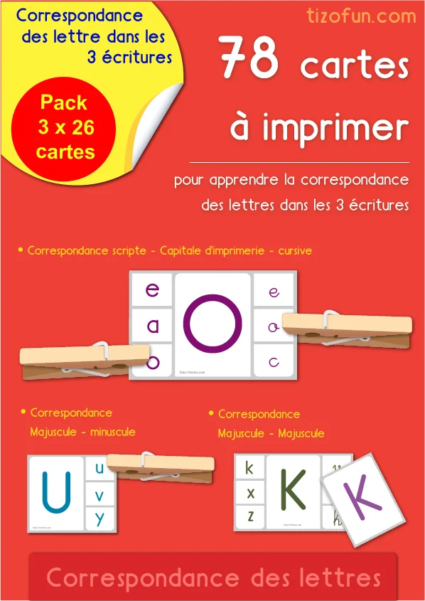 78 cartes : chaque lettre en capitale, en script et en cursive — MS · GS · CP