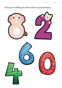 Chiffres à découper en PS : la planche du cochon et du chat