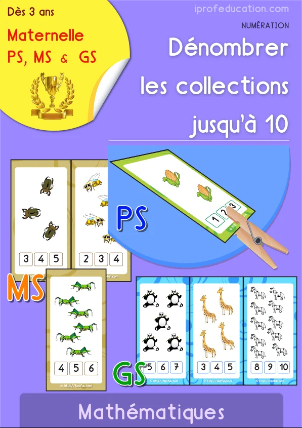 Dénombrer de 1 à 10 : 3 jeux de cartes en 3 paliers — PS · MS · GS
