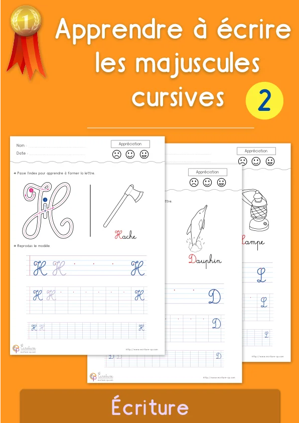 Majuscules cursives : 26 fiches, une lettre, une image, un mot — CP · CE1 · CE2