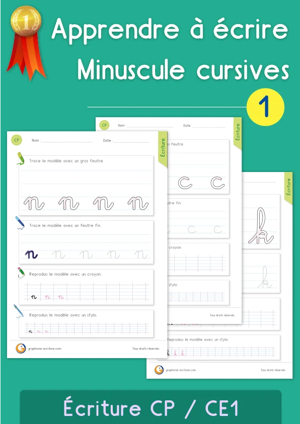 Minuscules cursives : 28 fiches du gros feutre au stylo — CP · CE1