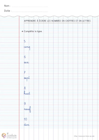 Écrire les nombres de 0 à 59, en chiffres et en lettres — CP à CE2 — aperçu 1