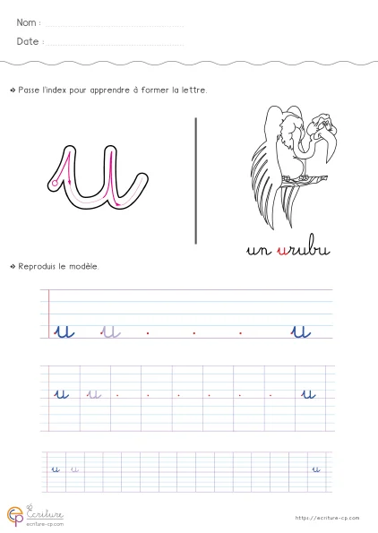 Minuscules cursives : 26 fiches, une lettre, une image, un mot — CP · CE1 · CE2 — aperçu 3