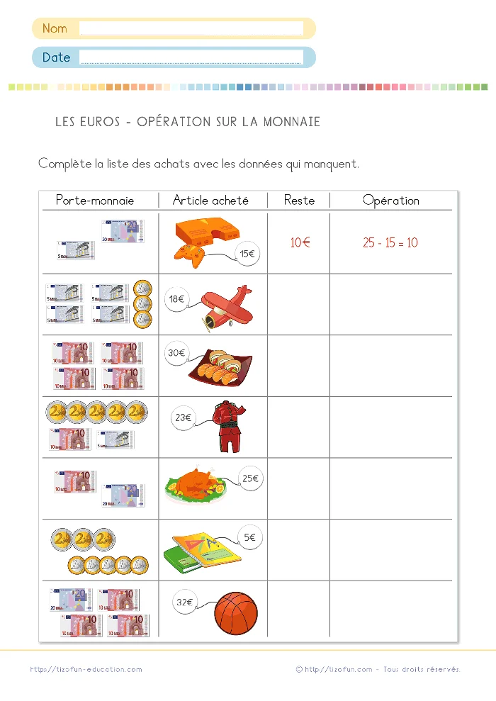 La monnaie CP · CE1 : 50 fiches, centimes, euros et problèmes — aperçu 2