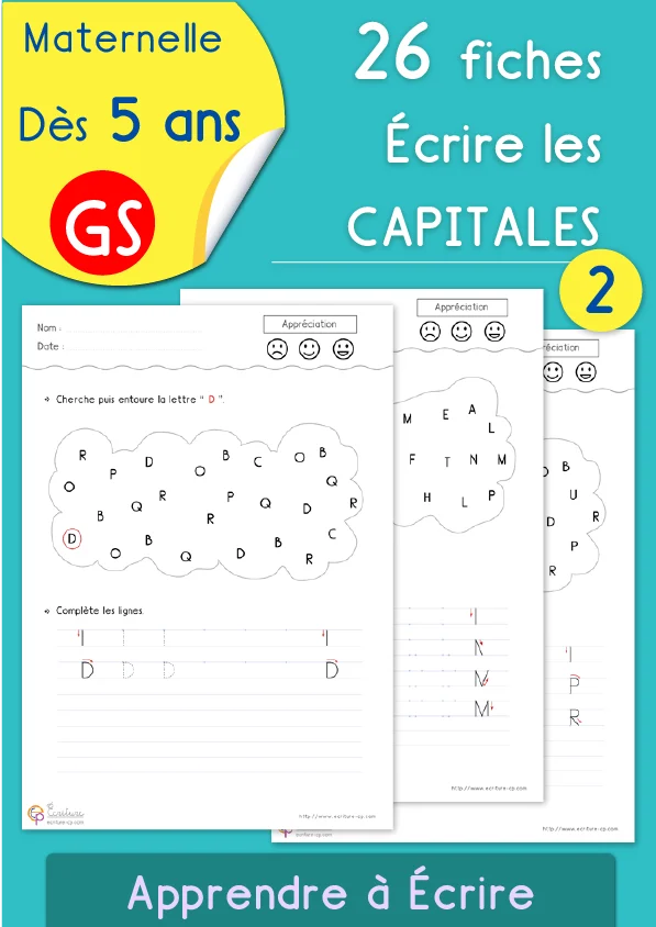 Capitales d'imprimerie : 26 fiches, chercher la lettre puis l'écrire — GS · CP