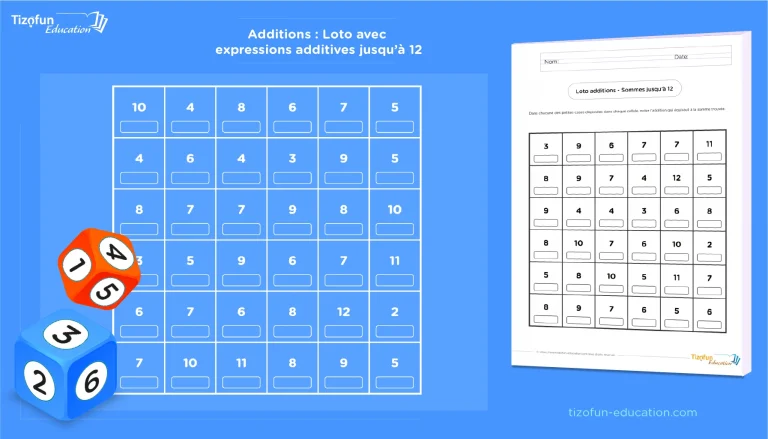 Jeu loto additions pour les enfants de maternelle et CP