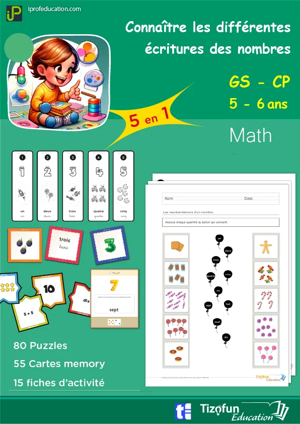 Écritures des nombres : 15 fiches, 55 cartes, 21 puzzles — GS · CP