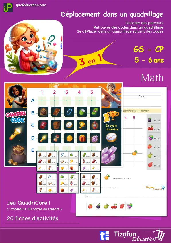 Déplacement sur quadrillage : jeu Quadricode et 20 fiches — GS · CP