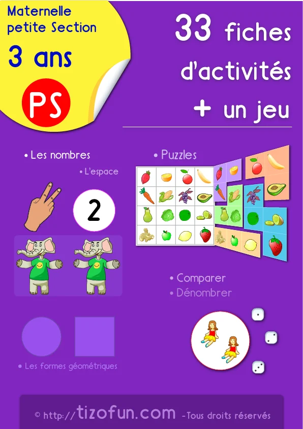 Maths en Petite Section : 33 fiches et un jeu, en couleur et N&B — PS