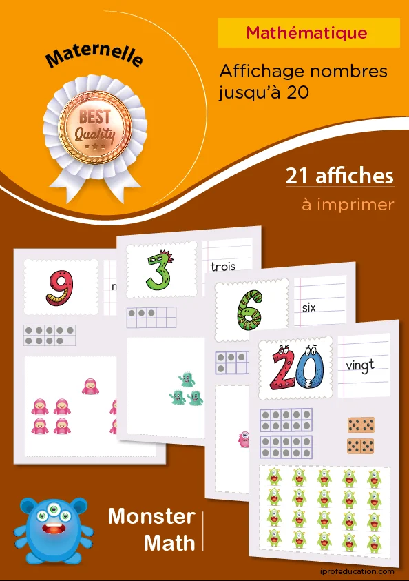 Monsters Math : 21 affiches des nombres de 0 à 20 — MS · GS