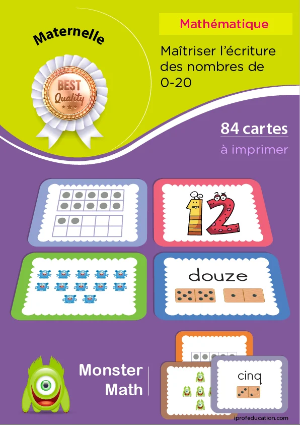 Monsters Math : 84 cartes memory des nombres de 0 à 20 — MS · GS · CP