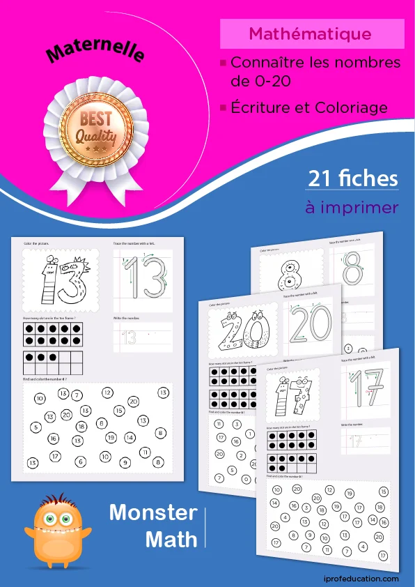 Monsters Math : reconnaître et écrire les nombres de 0 à 20 — MS · GS