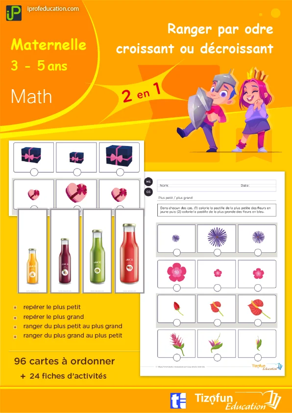 Ranger par taille : 24 fiches et 96 cartes à ordonner — PS · MS · GS