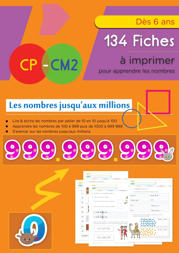 Numération du CP au CM2 : 134 fiches, des nombres jusqu'aux millions