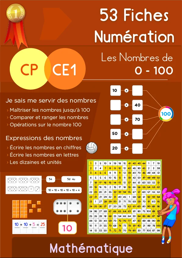 Numération CP · CE1 : 53 fiches sur les nombres jusqu'à 100