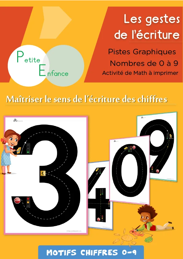 Pistes graphiques des chiffres 0 à 9, grand format — PS · MS · GS