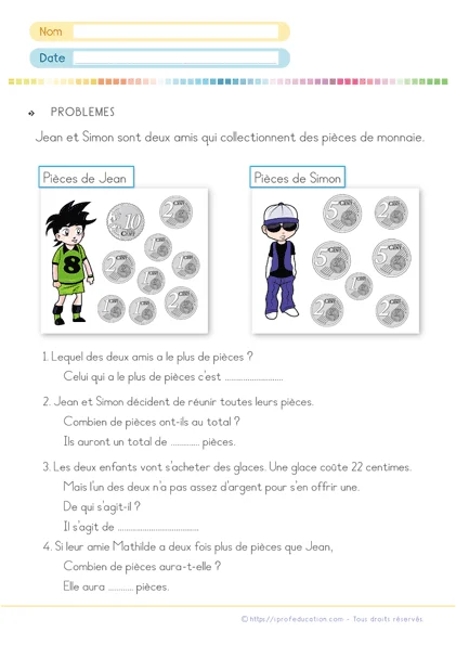 L'essentiel en Math au CP - problème monnaie cp