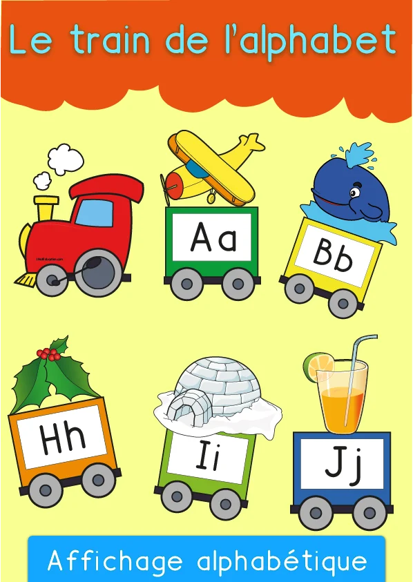 Le train de l'alphabet : 26 wagons illustrés pour afficher en classe — PS · MS · GS