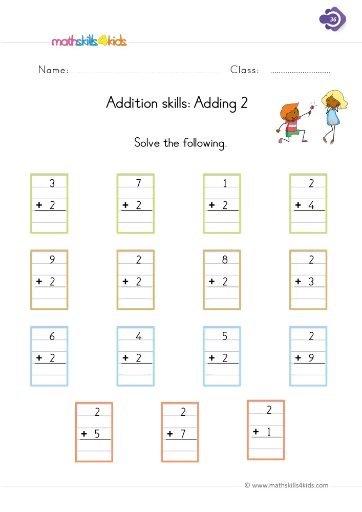 Preview of the two more page: stacked sums with 2 on top or at the bottom and a blank line under each one for the total.