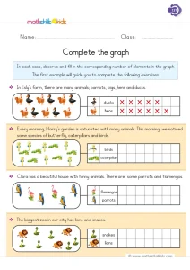 1st Grade Animal Picture Graph Worksheet: One X for Each Animal