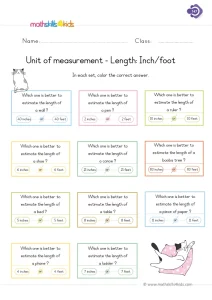 1st Grade Choose Inches or Feet Worksheet: Which Unit Fits Better?