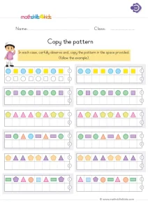 1st Grade Copy the Shape Pattern Worksheet: Draw Each Row Again