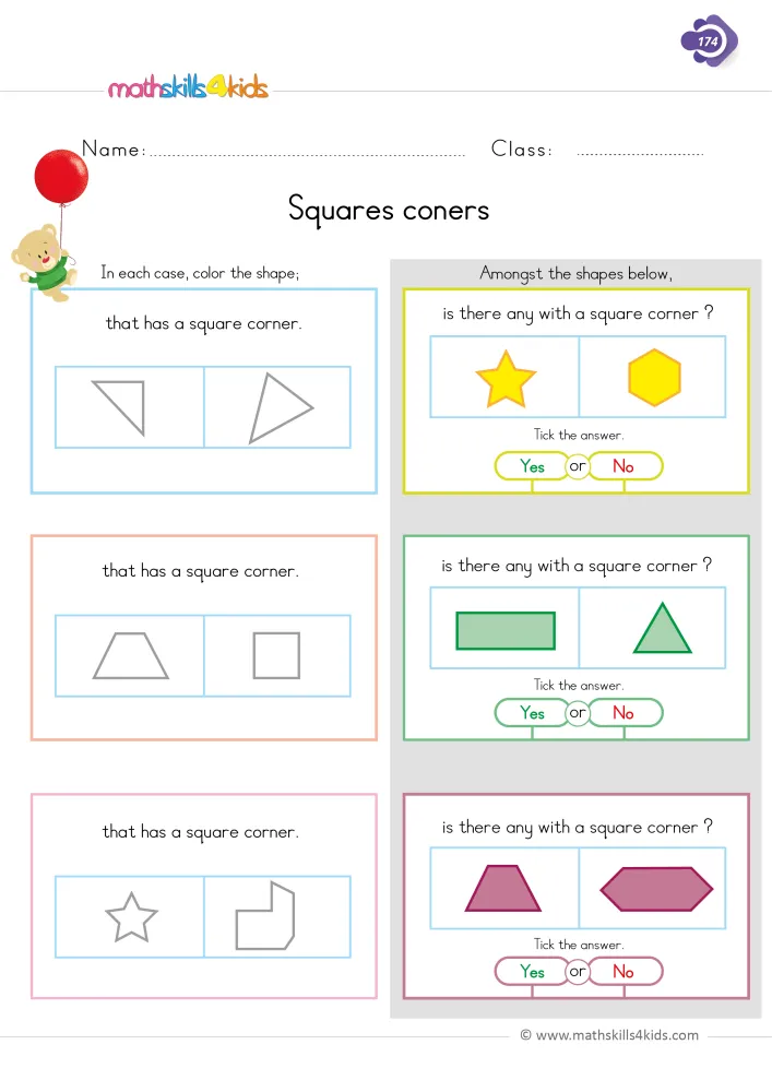 Preview of the square corner page: two triangles, a trapezoid and a square, a star and a hexagon, a rectangle beside a triangle.