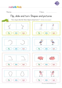 1st Grade Flip, Slide and Turn Worksheet: Tick the Move for Each Pair
