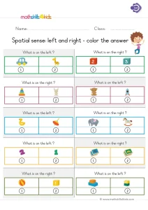 1st Grade Left or Right Toy Pairs Worksheet: Color 1 or 2
