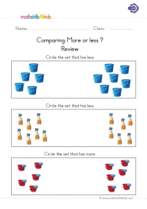 1st Grade More or Fewer Review Worksheet: Circle the Set