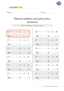 1st Grade Related Addition and Subtraction Worksheet: If, Then