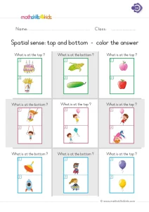 1st Grade Top or Bottom Pictures Worksheet: Read, Then Color the Number