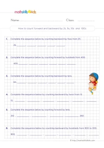 2nd Grade Count Forward and Back Worksheet: By 2s, 5s, 10s and 100s