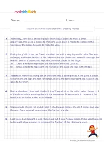 2nd Grade Draw a Fraction Model Worksheet: Draw a Model for Each Story
