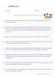 2nd Grade Elapsed Hours Word Problems Worksheet: How Long Did It Last?