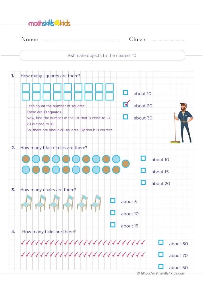 Preview of the estimation page: four numbered pictures, each beside three check boxes with an about number.