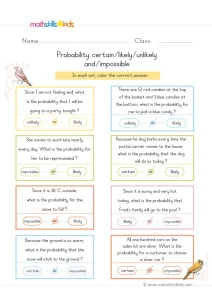 2nd Grade Everyday Events Chance Worksheet: Color the Right Word